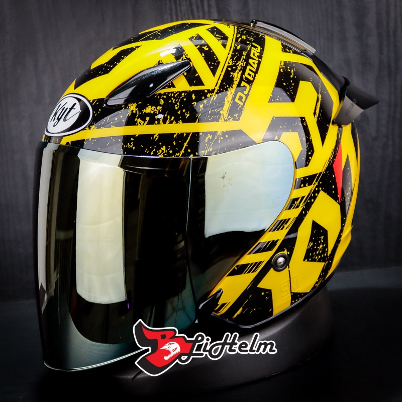 HELM KYT DJMARU #16 CRYMSON YELLOW BLACK KYT DJ MARU -16 HALF FACE HELMET-GOLD+Sp.blk