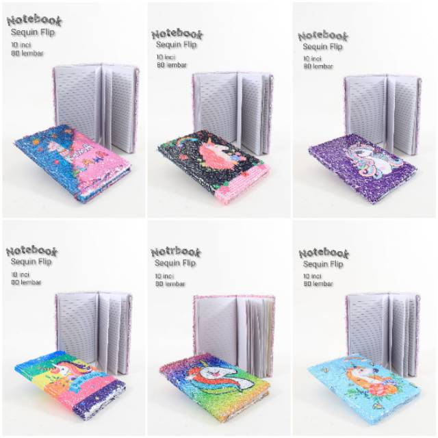 BUKU DIARY BOOK RAINBOW SEQUIN FLIP / FURRY UNICORN BULU