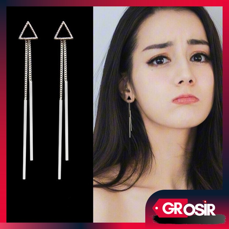 Grosir - F668 Anting Panjang Segitiga/Anting Giwang Panjang Gaya Korea/Perhiasan Aksesoris Wanita