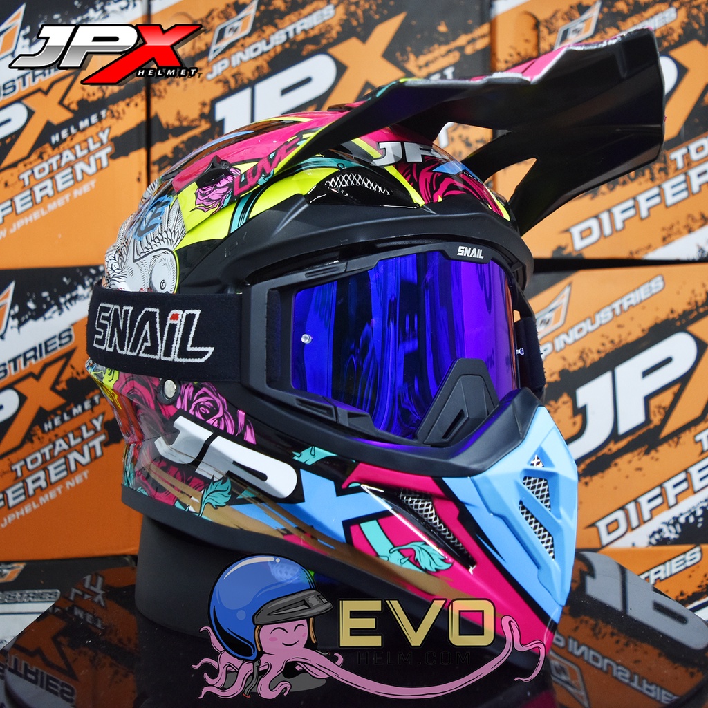 HELM JPX CROSS_FOX1 SERI X28 - SUPER BLACK + GOOGLE SNAIL (ONGKIR 2 KG) HELM JPX X28 MOTIF MERPATI ROSE JPX UNGU MAGENTA ORIGINAL HELM CROSS JPK JPX TRAIL ADVENTURE HELEM JPX HELM JPX TERBARU