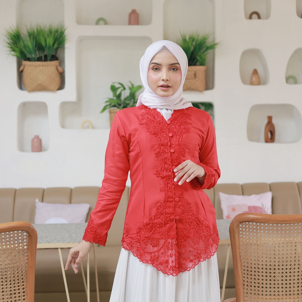 Alantasik - kebaya encim bordir putih tangan panjang LN /KEBAYA modern wisuda kantor kerja SULAM Senada/ kebaya dasiyah R.6 /R.7