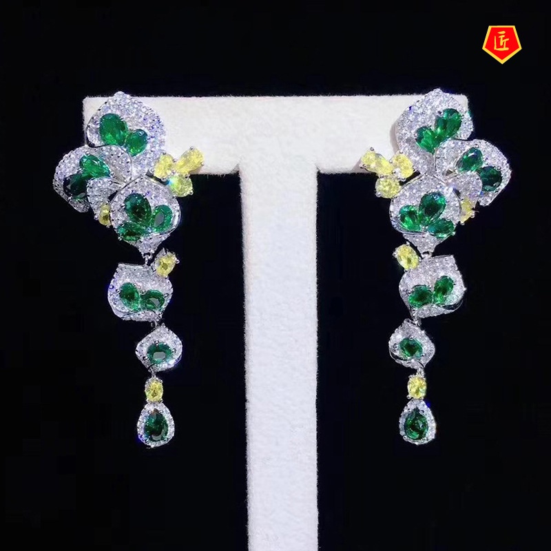 [Ready Stock]Women's 925 Silver Emerald Earrings