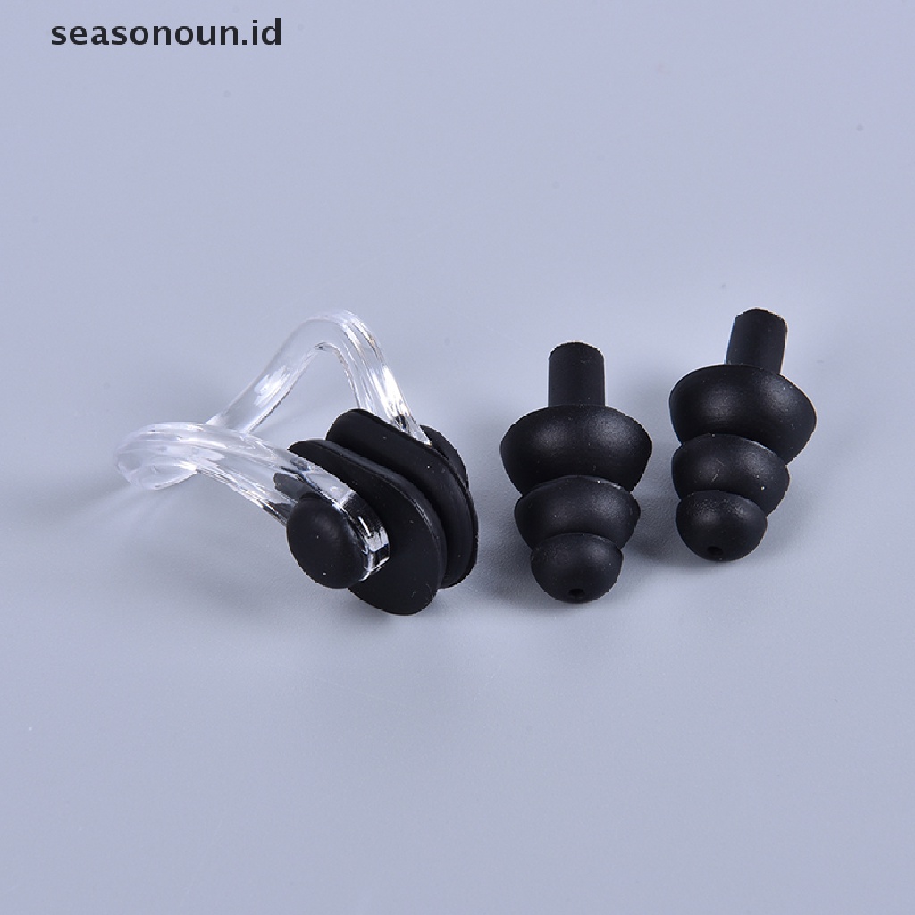 (seasonoun) Set Earplug + Klip Hidung Bahan Silikon Lembut Anti Air Untuk Renang / Olahraga