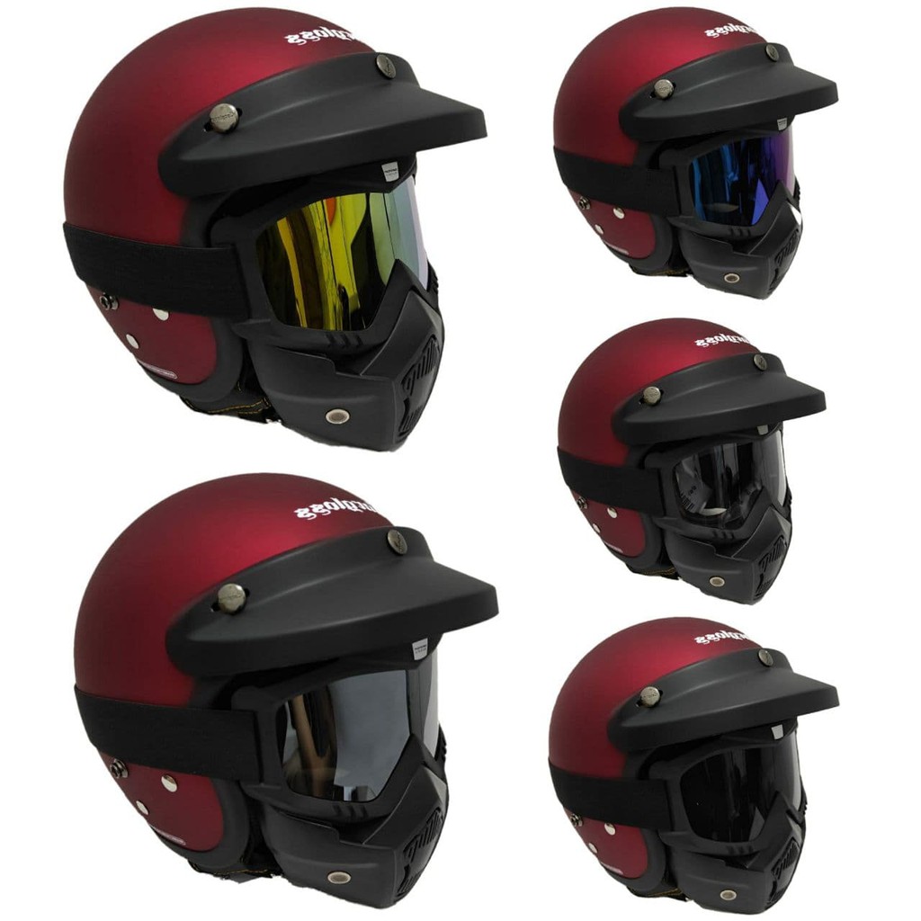 Helm Cargloss Maroon Dof Dengan Google Mask