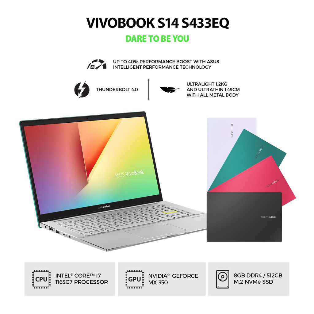 Asus VivoBook S14 S433EQ-AM752IPS Intel® Core™ i7-1165G7/8GB/512GB SSD/Win10 H/GeForce® MX350