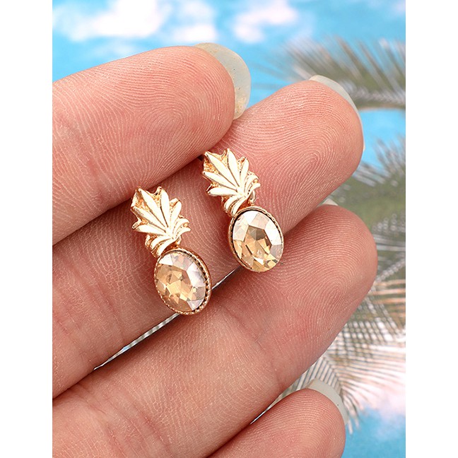 LRC Anting Tusuk Fashion Gold Alloy Studded Pineapple Earrings F78105