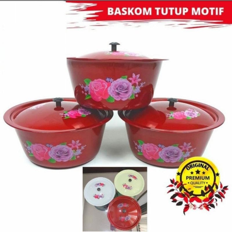 Baskom Sayur Enamel 24 cm + tutup