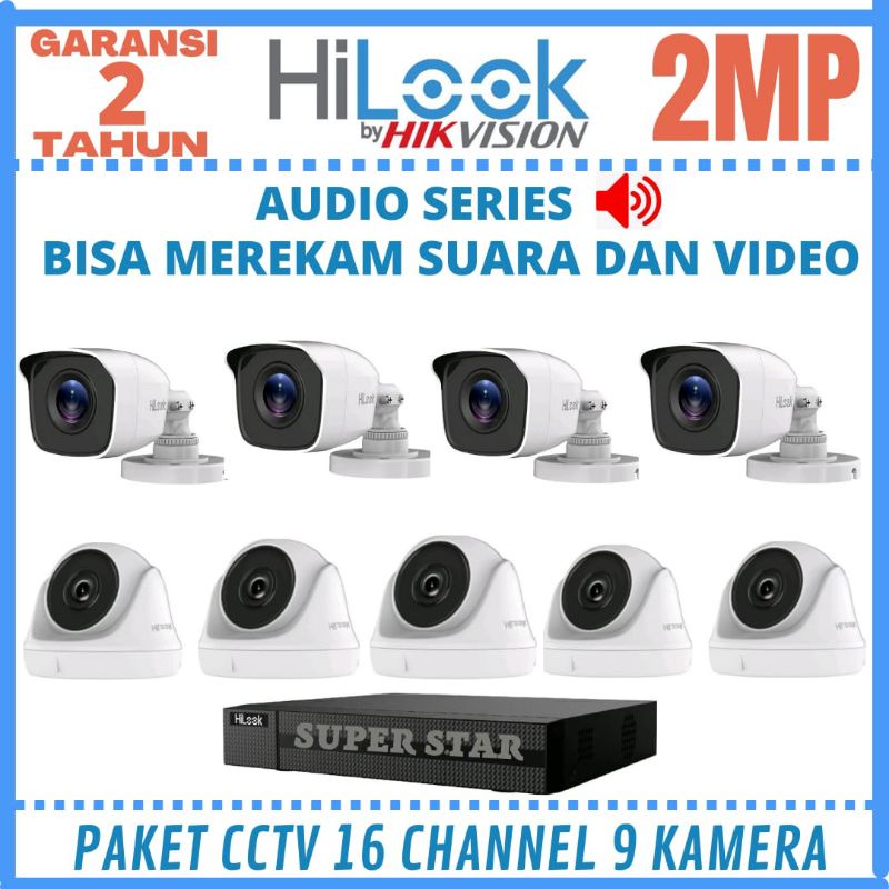 PAKET CCTV HILOOK 16 CHANNEL 9 KAMERA 2MP AUDIO BISA MEREKAM SUARA DAN VIDEO