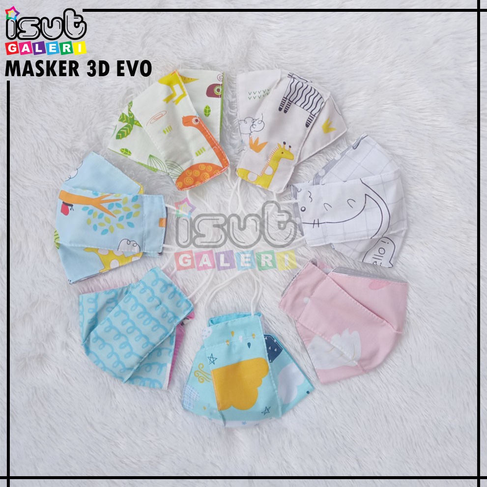 Masker 3D EVO ANAK / 2 Ply NEW MODEL Breathable 2021,Bisa Earloop/Headloop Cocok untuk Anak 4-10 thn