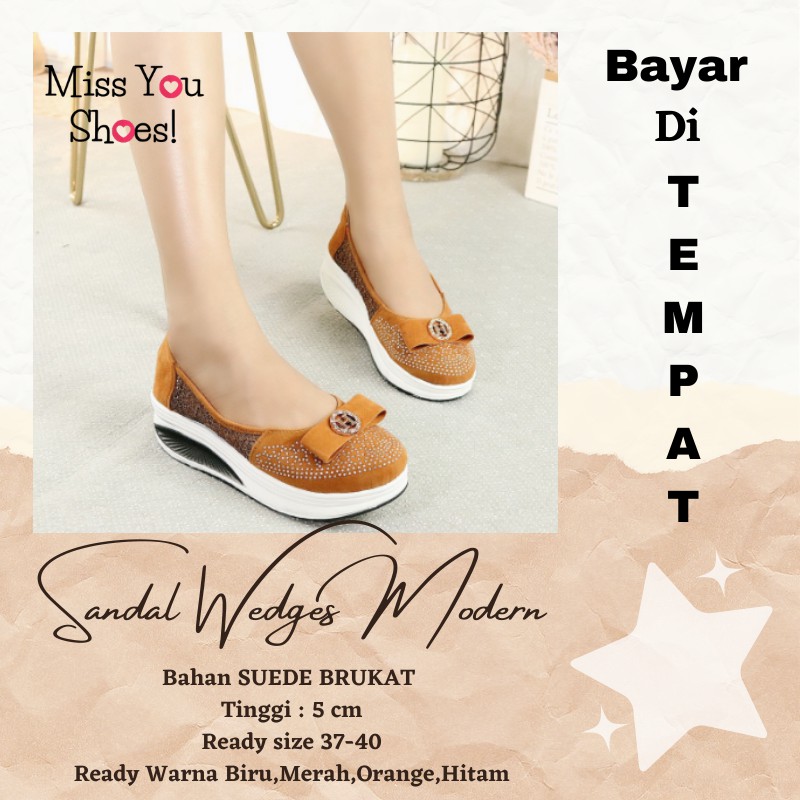 Wedges Korea Murah Style Remaja Wedges Bling Kilau- Ag31 kekinian model TERBARU