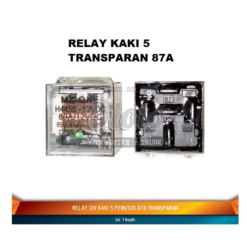 Relay TRANSPARAN 12V Kaki 5 PEMUTUS 87A Riley Relai Rilei