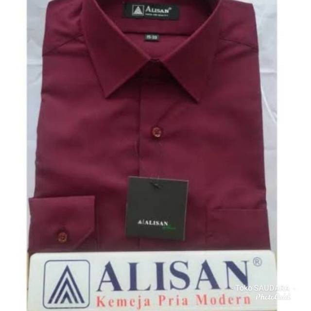 Kemeja formal alisan panjang merah maroon original