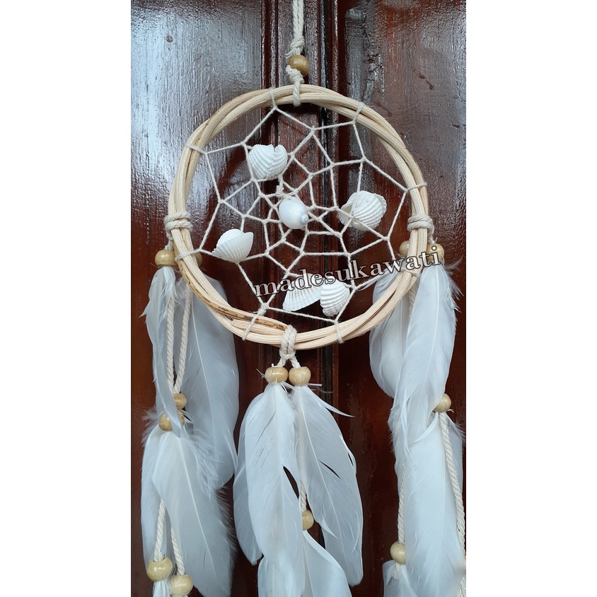 Dream catcher jaring kerang lingkar rotan 12cm hiasan dekorasi gantungan