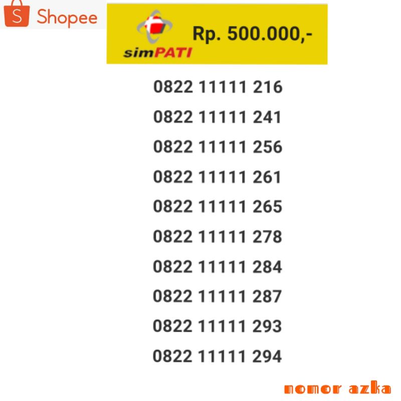 Promo nomor cantik simpati seri panca 11111 rapi 0822 11111 2xx