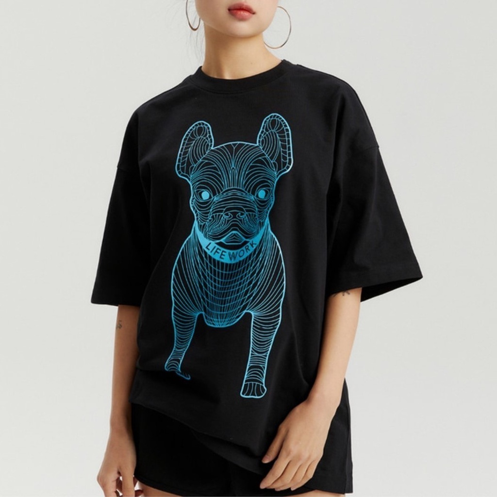 Lifework LA Dog Big Logo Oversize Tee Black/Blue 100% Original