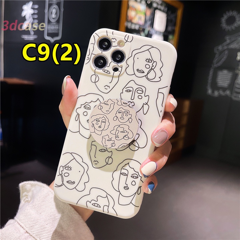 Casing Samsung A52 A32 A72 A12 A02S A50 A10S A20S J7 Prime A51 J2 Prime A10 A125 A30 A50S A30S A20 With holderVintage Abstract Painting Soft TPU Cover