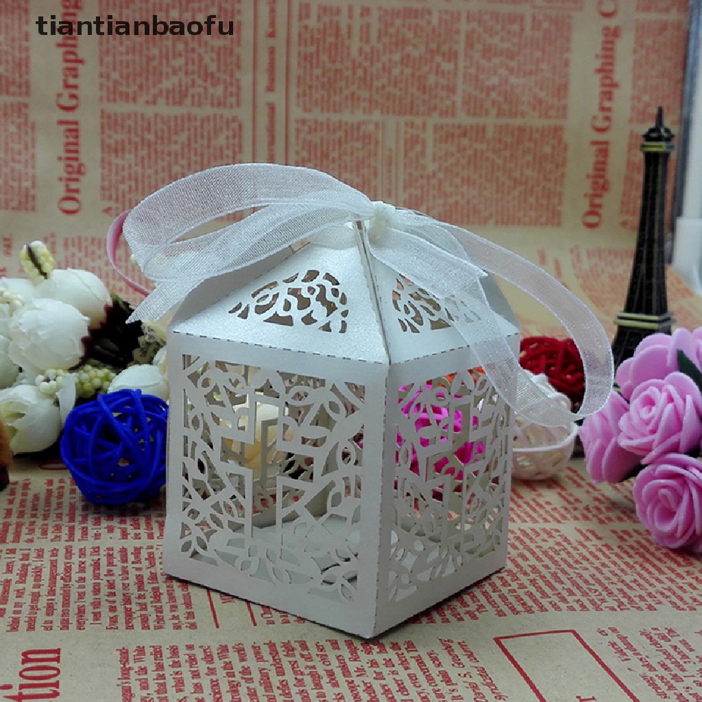 [tiantianbaofu] 10/50/100pcs Wedding Party Favor Cross Paper Candy Gift Boxes With Ribbon Boutique