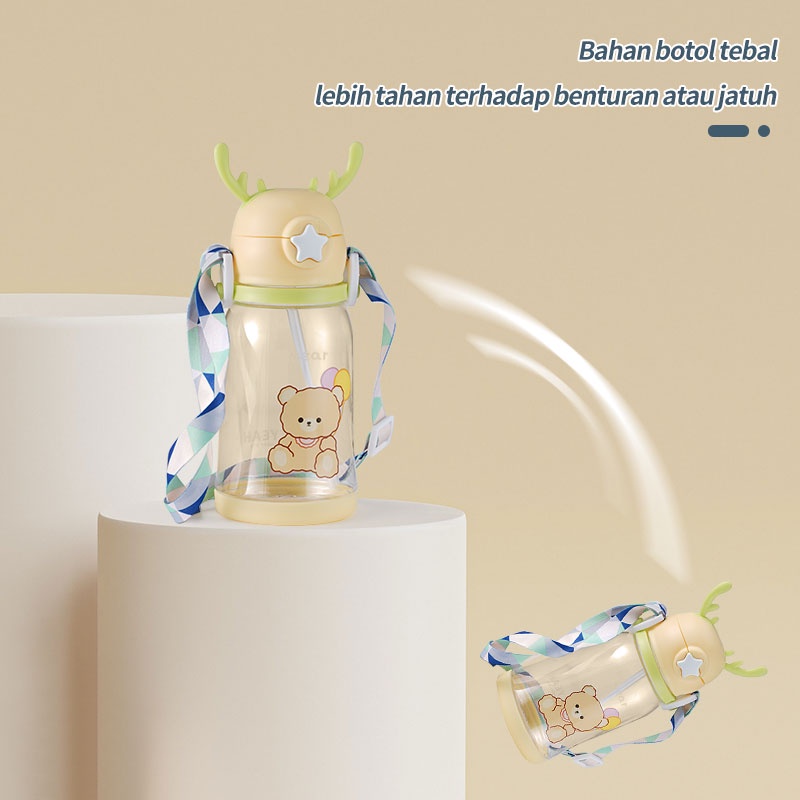 Letyeah &amp; Kaizenliving Botol minum anak 600ml bpa free / botol minum lucu sedotan dengan tali