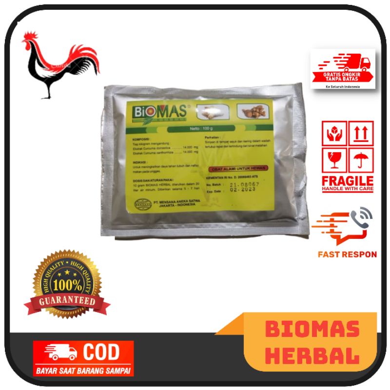 Biomas Herbal 100 gram PT MENSANA Vitamin Ayam Nafsu Makan Herbal Daya Tahan Tubuh Ekstra Kunyit Tem