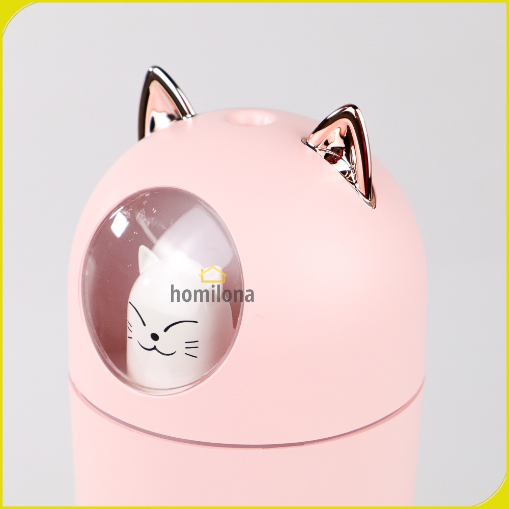 Humidifier Diffuser Aromaterapi Cute Cat Design 300ml - Taffware HUMI A205 White Pink / Alat Pengharum Ruangan Pelembab Udara Minyak Essential Oil Aromatherapy Motif Kucing Lucu