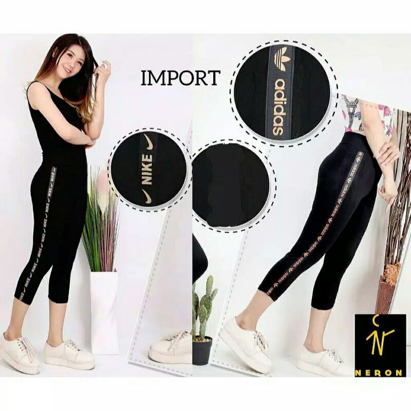 Legging Import 7/8 List Coklat Jahit Premium