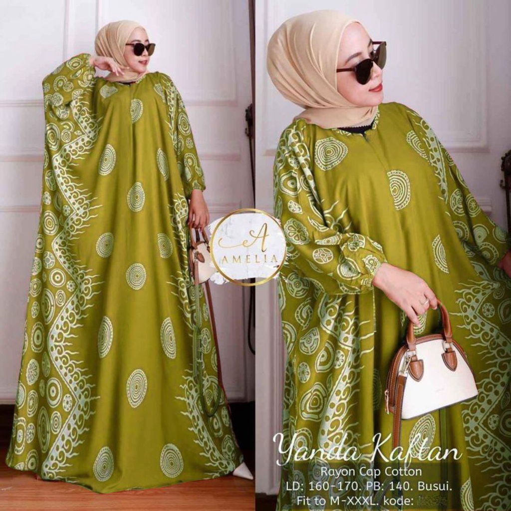 Yanda Kaftan Wanita Rayon Batik Premium Gamis Jumbo Kekinian Dress Bigsize LD 170 cm