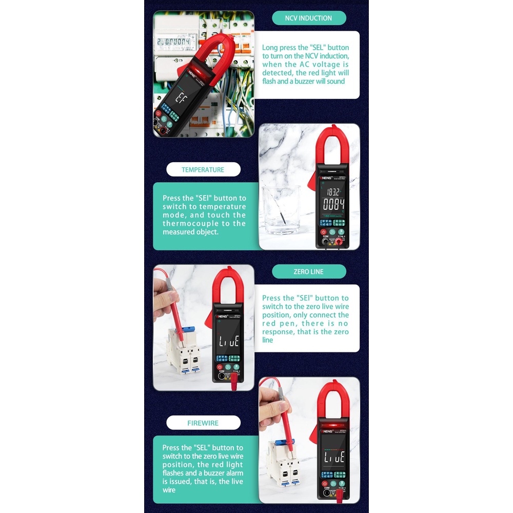 Solighter Digital Clamp Meter Data Show 6000hitan Layar Warna Besar Ampli Mobil Hz NCV Ohm Test Ammeter