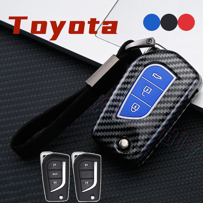 Case Holder Remote Kunci Mobil Bahan ABS Carbon Fiber Untuk Toyota Hilux Corolla Avensis Prado Revo Innova Rav4 CHR Fortuner