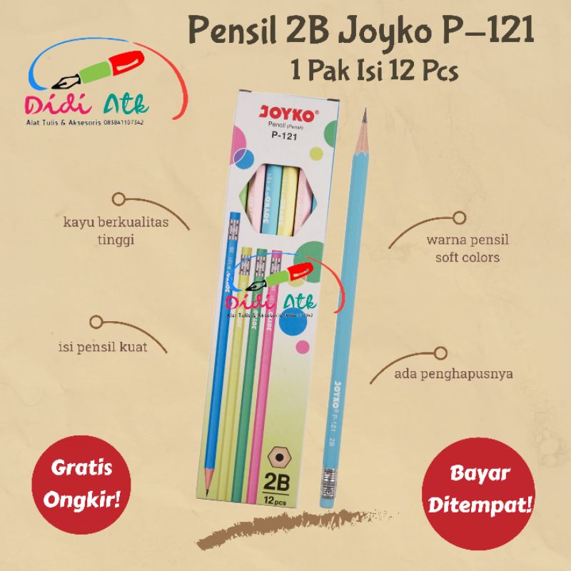 

Pensil 2B Joyko P-121 Pencil Plus Ada Penghapus 1 Pak Isi 12 Pcs