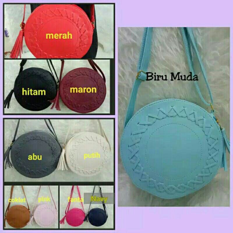 tas selempang wanita body rajut bulat