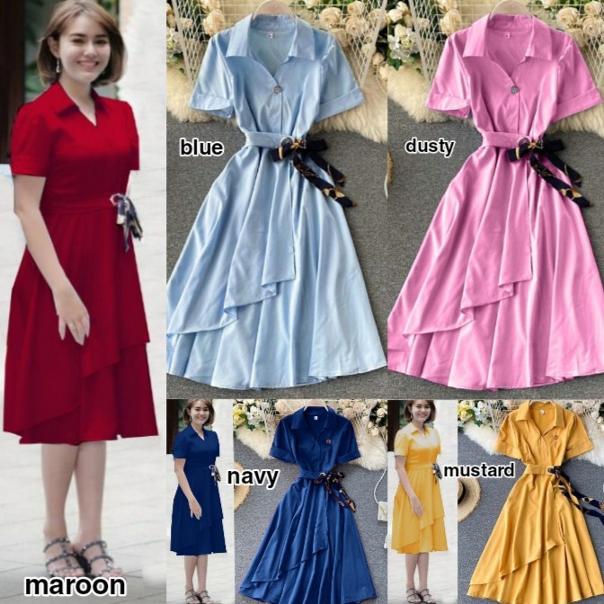 Long Dres Polos Wanita Korea Moscrepe Terbaru