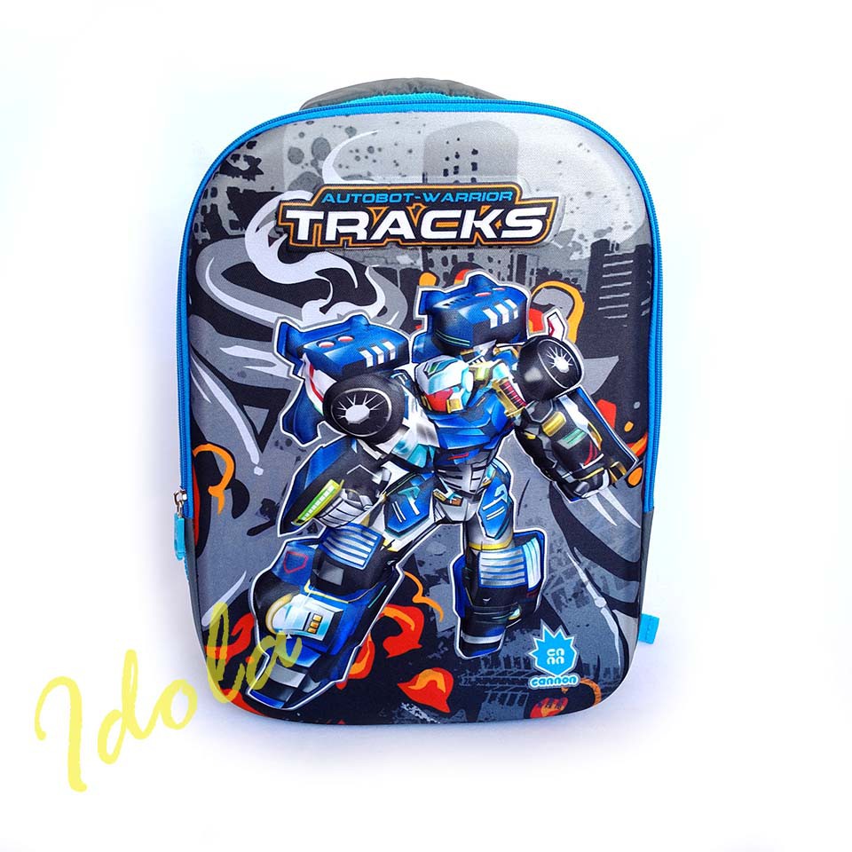 Idolabags - Ransel Anak SD Cannon Motif Robot Track 3D Keren  /Tas Anak Laki-Laki SD Import