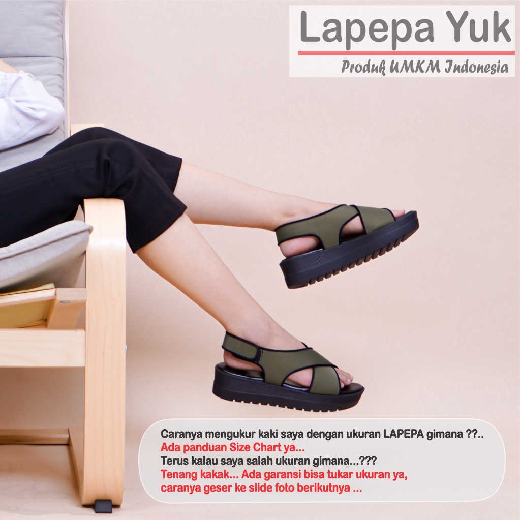 LAPEPA YUK -  Sepatu Sandal Wanita Wedges CLARIE Model Ban dua Tali Strap belakang Hak Tinggi Sole 4 cm Spatu Sendal Gunung Cewek  Size 36 37 38 39 40 Warna OLIVE Hijau Soft Cewe Kekinian Premium Terbaru Shoes Ori Original Mall Official Store Promo