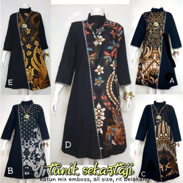 Jual Tunik Sekartaji Tunic Batik Cantik Hitam Sogan Asli Solo Seragam