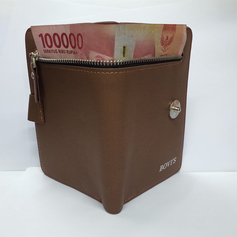 Dompet Pria Tanggung 3/4 Kancing Magnet Original Ori Bovis Model Distro Keren Terbaru Bahan Kulit PU Sintetis Tipe Seleting Depan