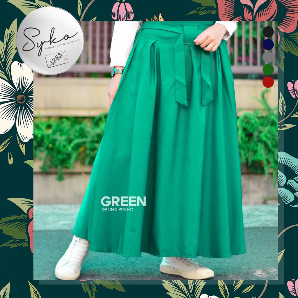 Rok Maxi Model Payung Warna Hijau Botol Bahan Katun Balotelli Premium