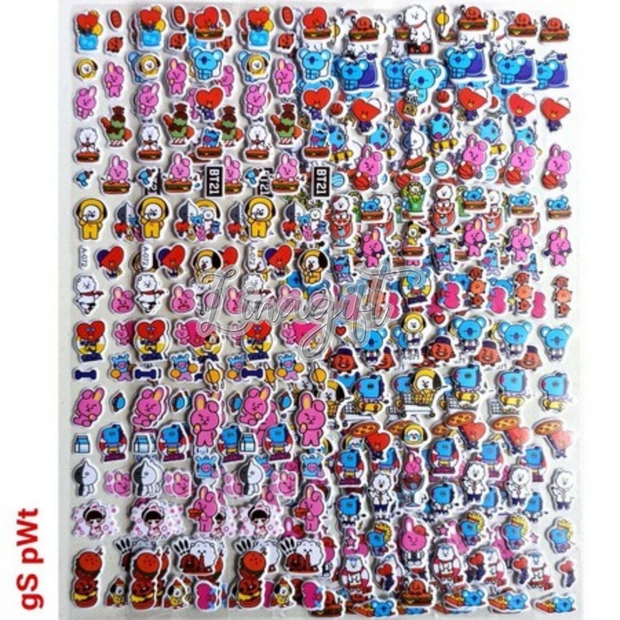 STIKER BT2I / BTS / MIKEY / HELLO KITTY / PRINCES TIMBUL GELEMBUNG 40PC BUBBLE PANJANG / STIKER KPOP