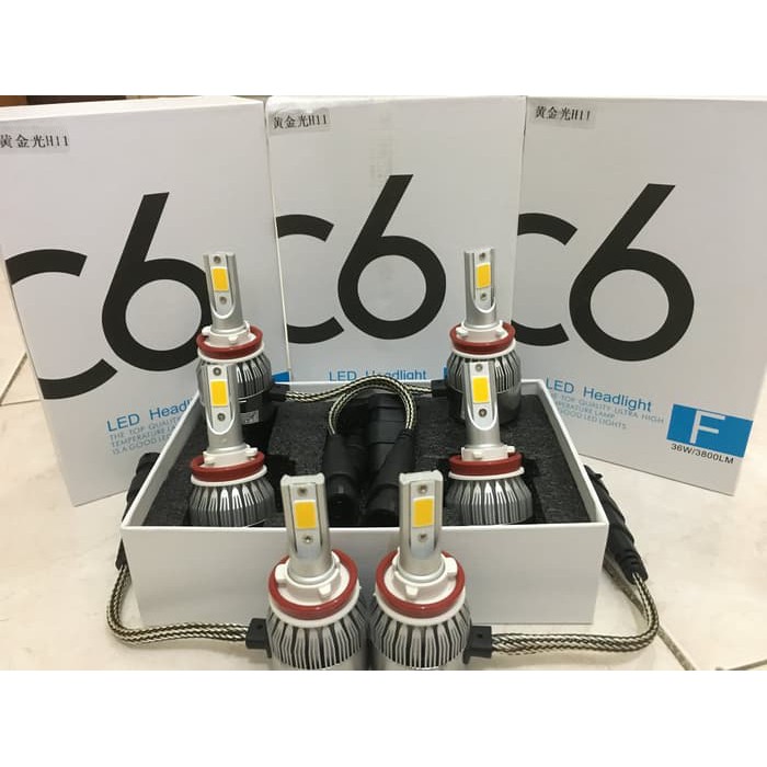 JUAL MURAH Lampu LED Mobil Headlamp Foglamp H11 H8 H16 C6 COB 36W 3000K Kuning - Kuning