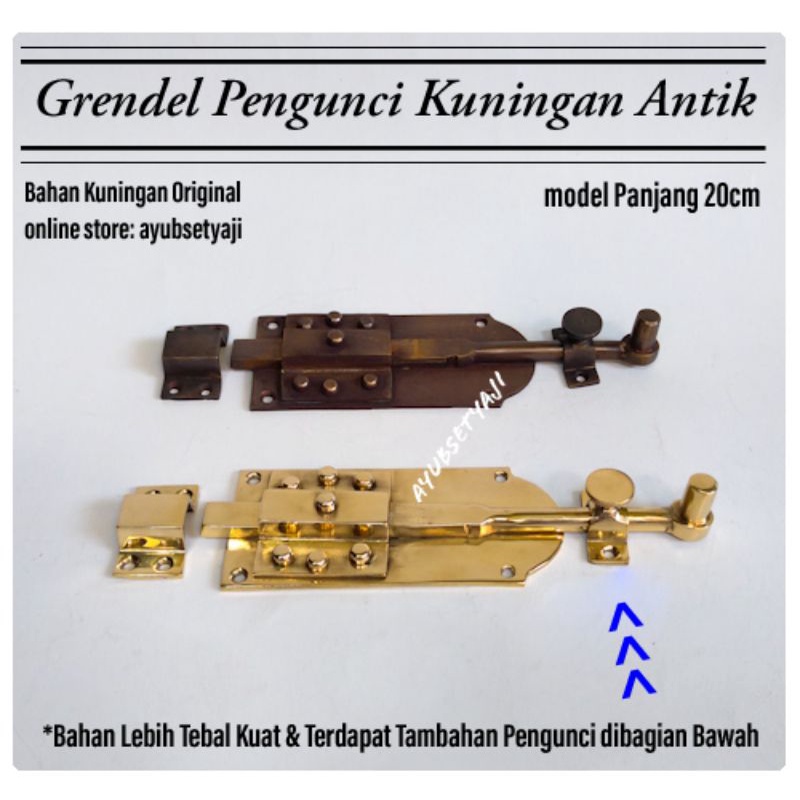 Pengunci Pintu Panjang 20cm Gembok Batavia 20 cm Grendel Rumah Pagar Grendel Portugis Kuningan Antik