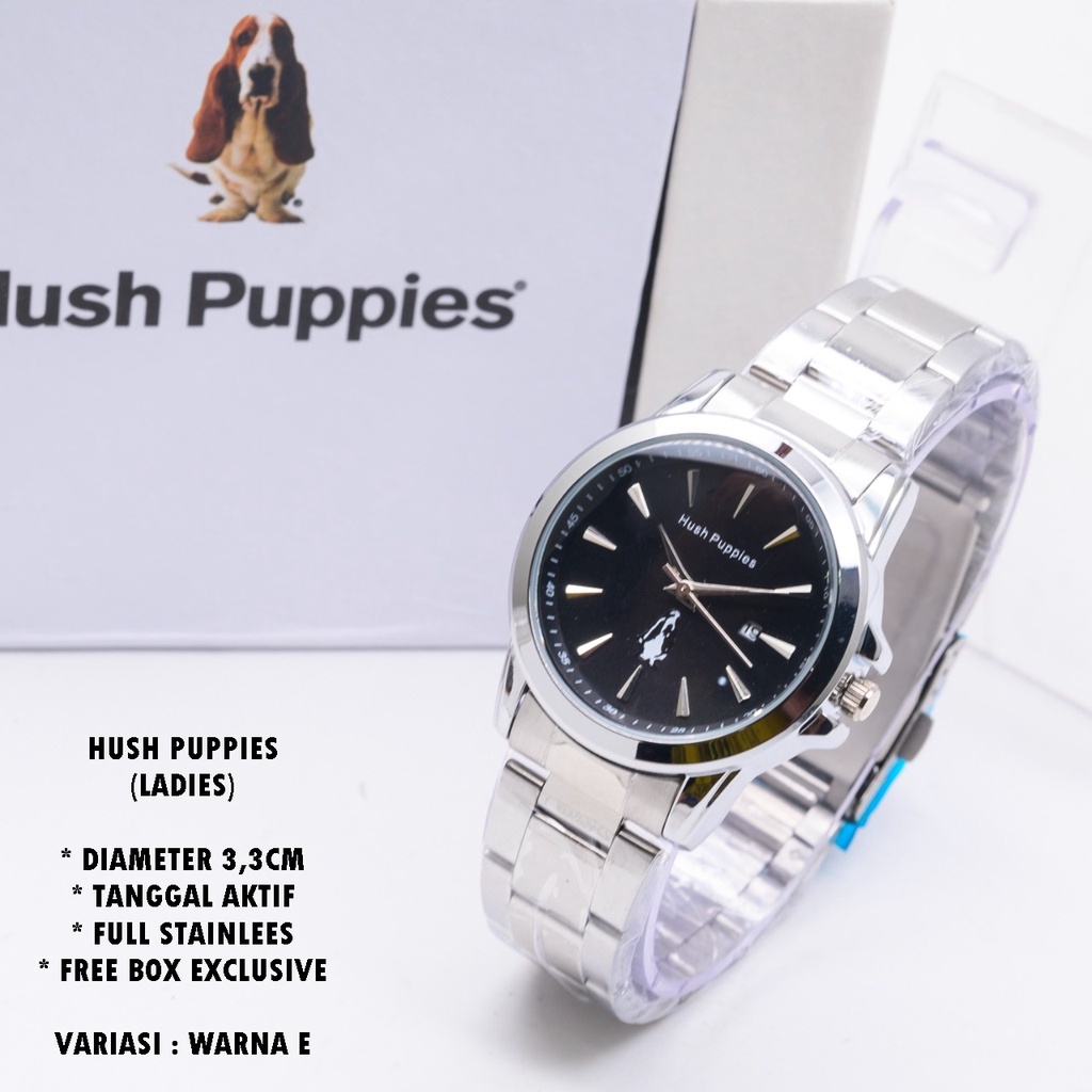 (BISA COD) JAM TANGAN WANITA HUSH PUPPIES H-069 RANTAI BODY BULAT TANGGAL AKTIF