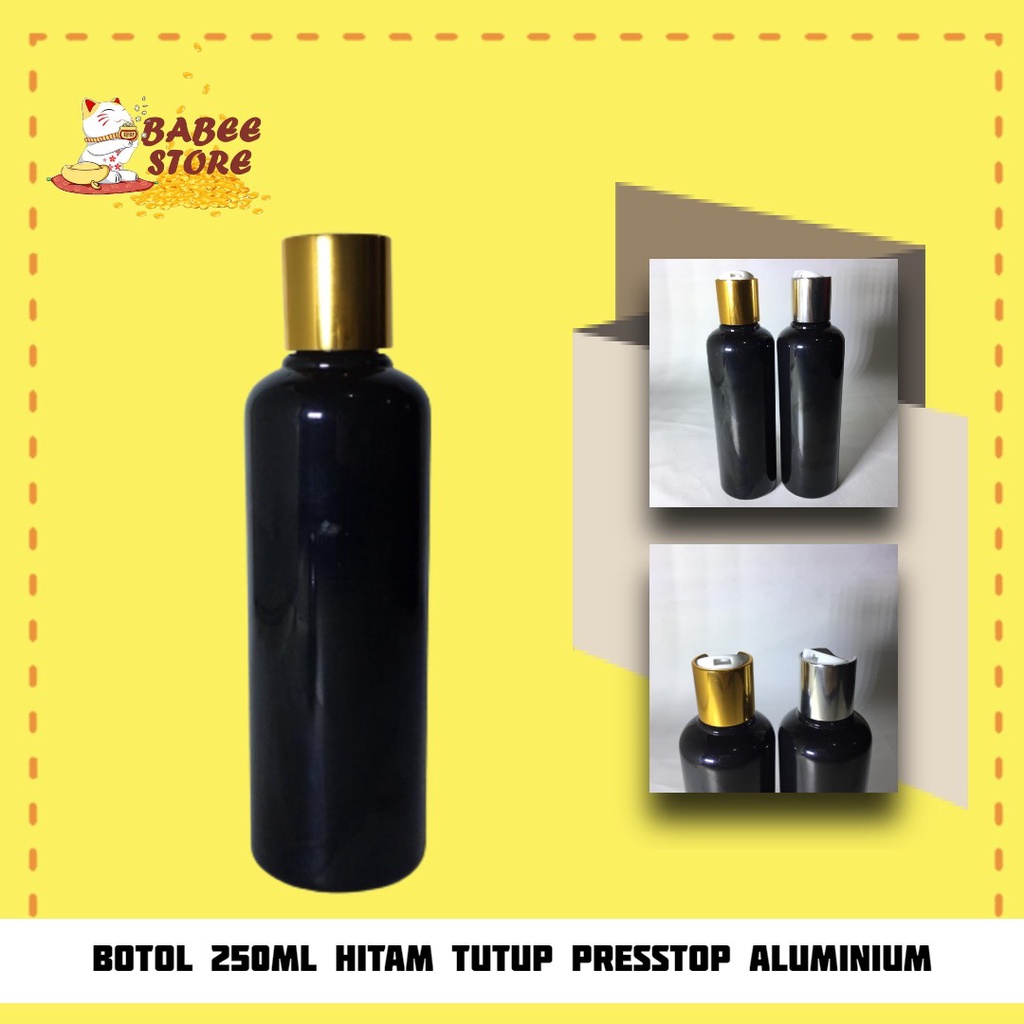 BABEE - BOTOL PLASTIK 250ML HITAM PRESSTOP GOLD SILVER / BOTOL 250 ML HITAM / BOTOL ISI ULANG