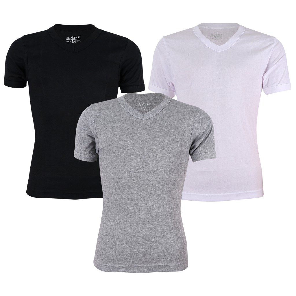Agree kaos oblong pria leher v t-shirt sport cowok v-neck polos abu putih hitam SG SA 008