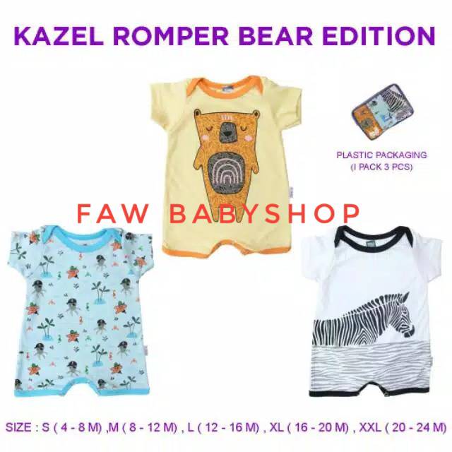 Kazel 3Pcs Romper Bayi Bear Edition