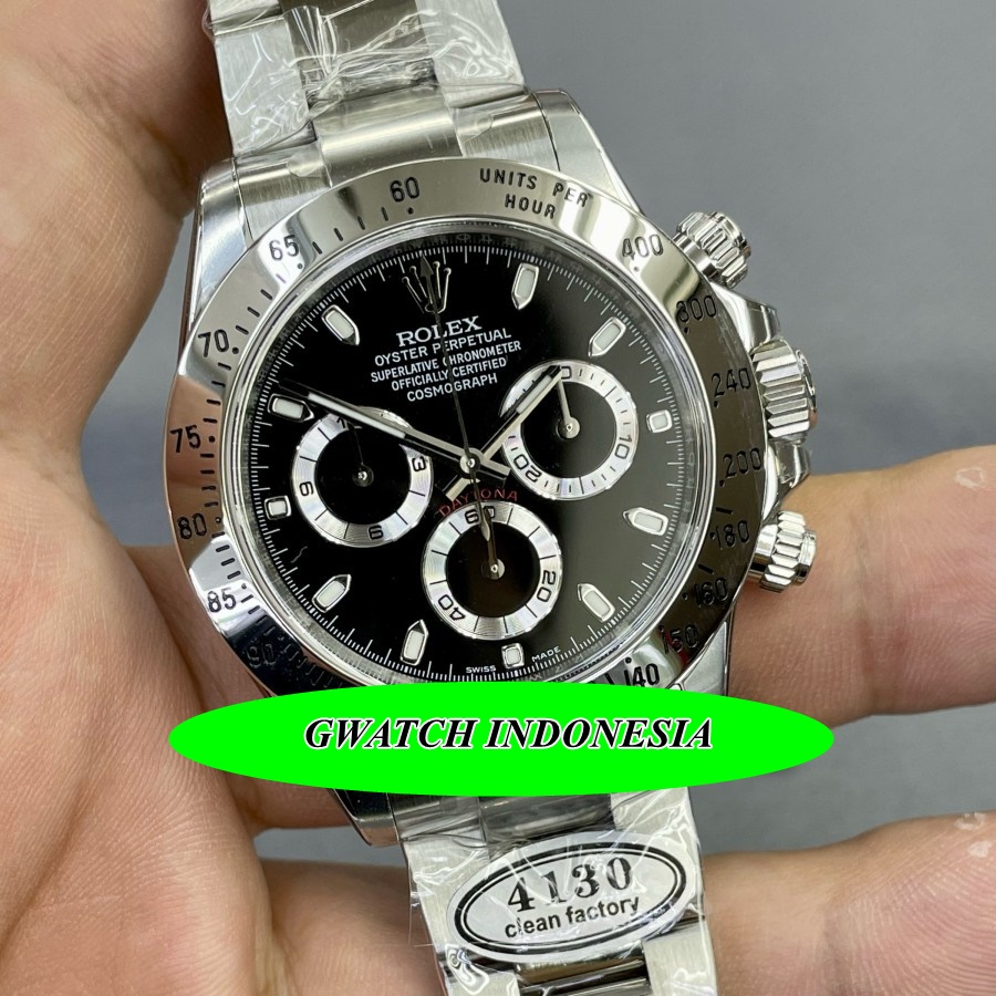 Extra Hemat  Jam Tangan Pria Terbaru Rolex Daytona 116520 Black dial Stainless 904L 4130 CLEAN Facto