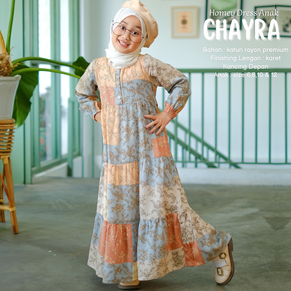 Gamis Anak Motif Chayra 4-12thn - Homey Dress Anak Bunga Kekinian Bahan Katun Rayon Premium Nyaman Dipakai | Bisa Cod