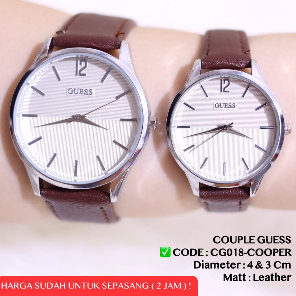 Jam tangan couple murah guess HARGA SUDAH SEPASANG tali kulit leather free baterai cadangan CG018