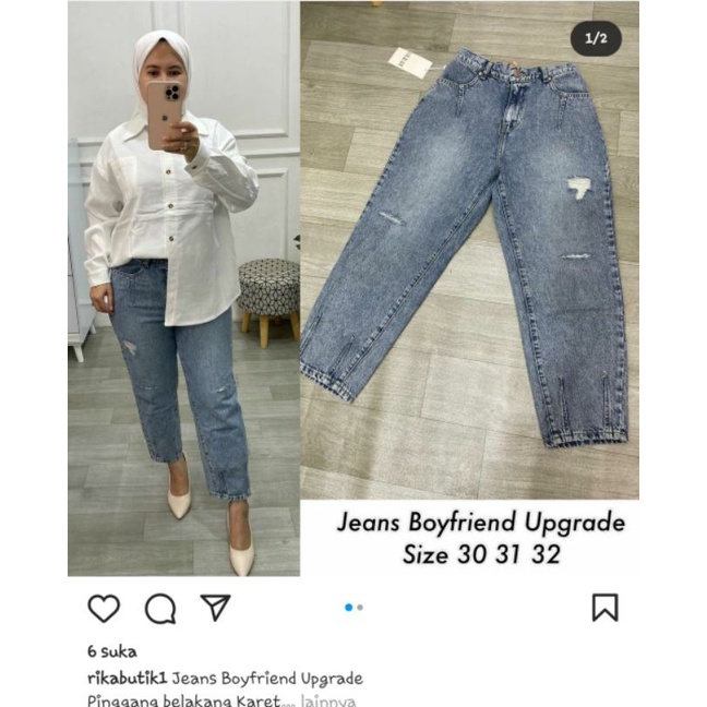 Jeans Boyfriend Upgrade Pinggang belakang Karet Size 30 31 32