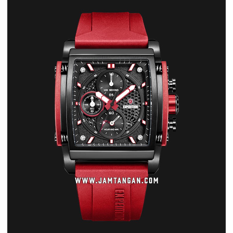 Expedition E 6798 MCRIPBARE Chronograph Men Black Dial Red Rubber Strap