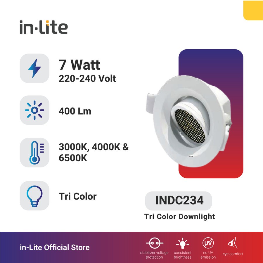 INLITE Lampu Spotlight Led 7W TRICOLOUR INDC234 INLITE Downlight 7 Watt