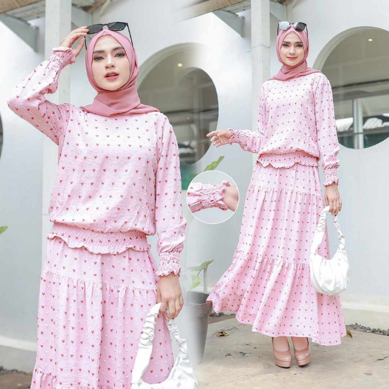 Setrok Crinkle Airflow Rubi Setelan Rok Uragiri Set Rok Rubiah Love Twotone one set Air flow Crinkle